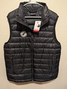 Marmot 700 Fill Down Zeus Puffer Vest Ford Bronco Logo Black Men's Large Nwt